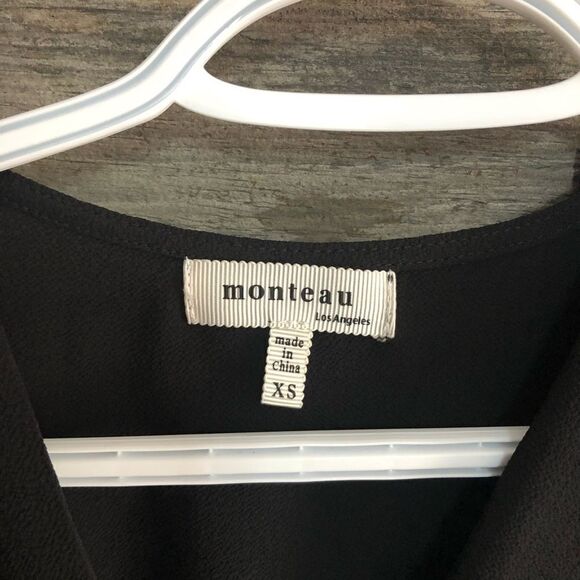 Monteau Size XS Black Faux Wrap Dress With Leopard Print Buckle - Picture 6 of 7